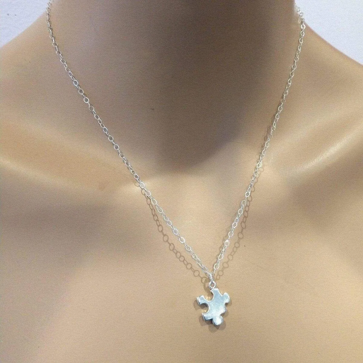 Sterling Silver Autism Awareness Puzzle Piece Chain Necklace