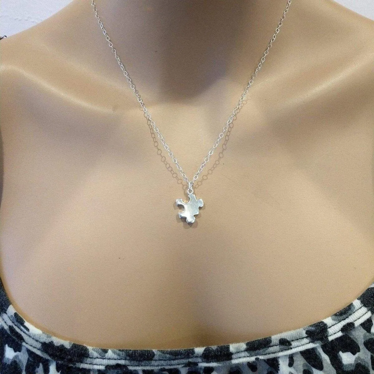 Sterling Silver Autism Awareness Puzzle Piece Chain Necklace