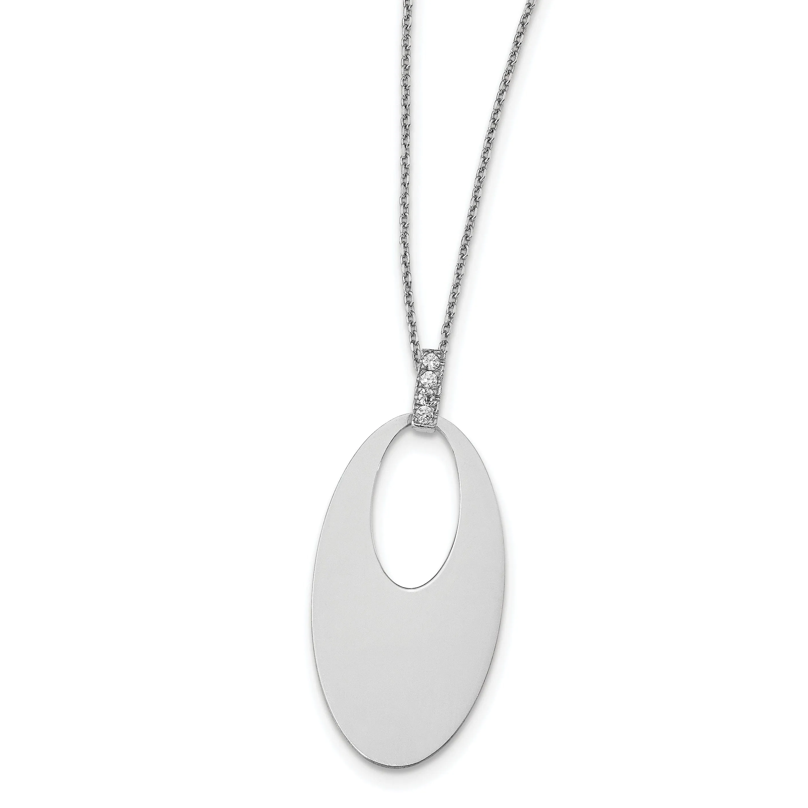 Sterling Silver Polished Crystal Oval Necklace