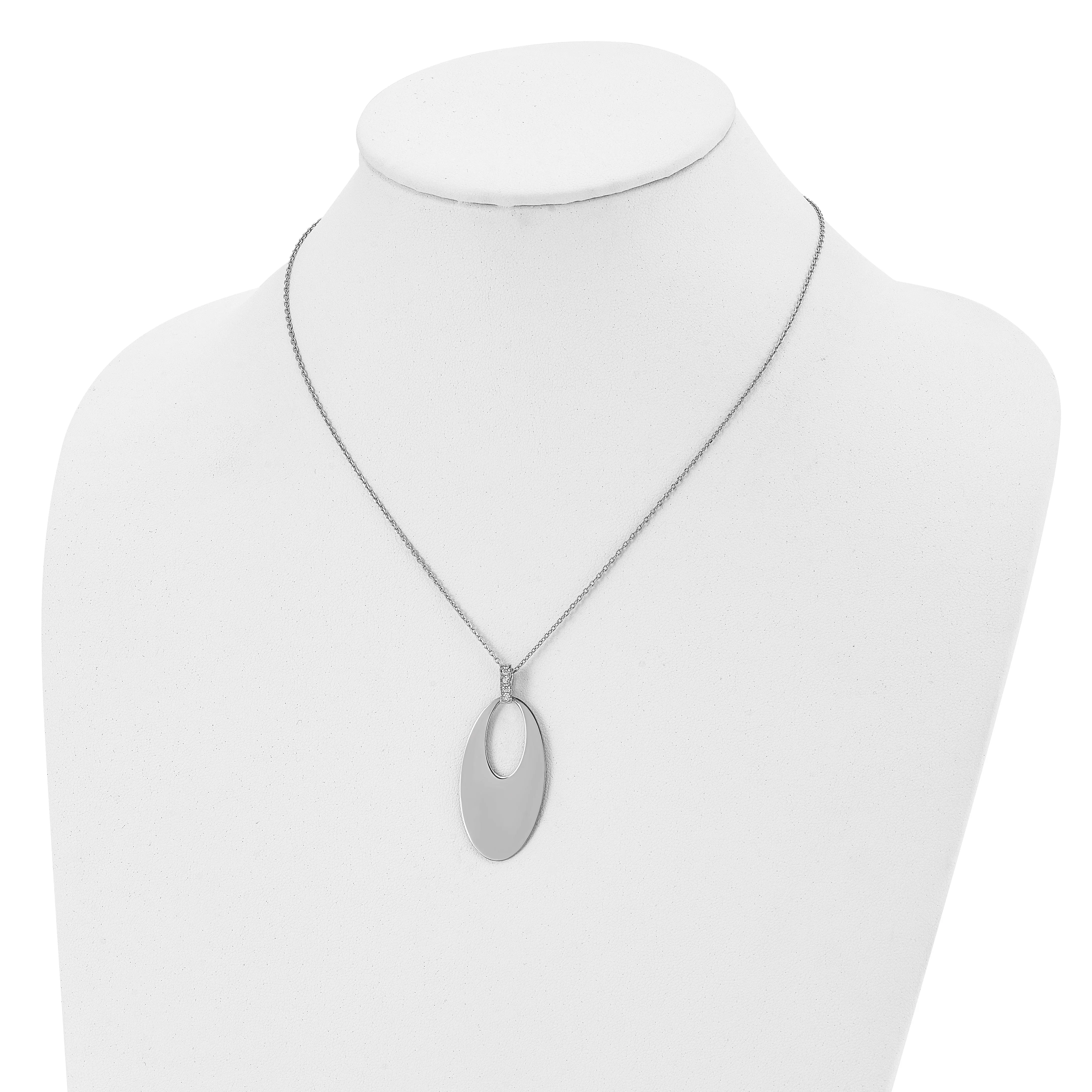 Sterling Silver Polished Crystal Oval Necklace