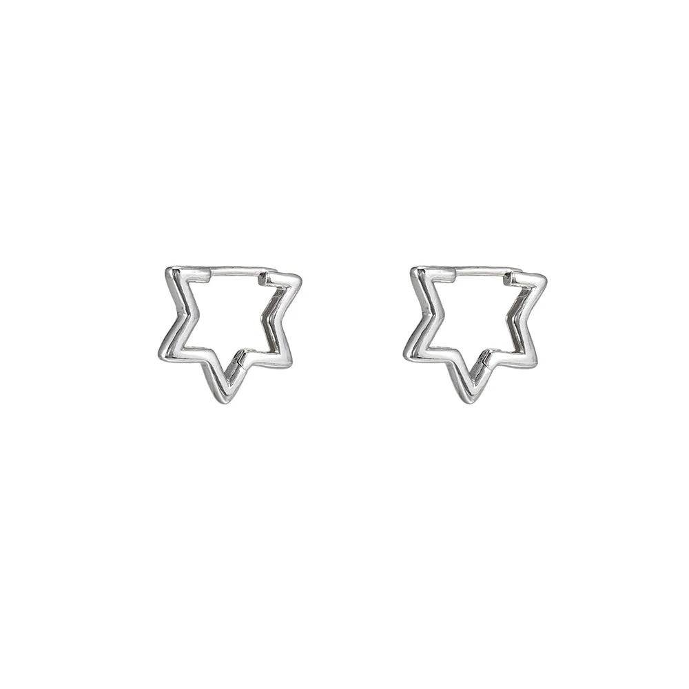 Sterling Silver Star Huggie Hoop Earrings