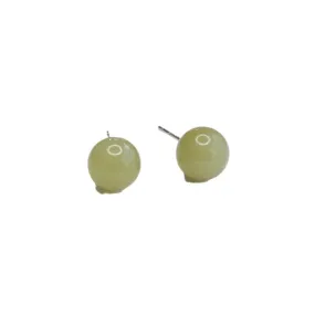 Sterling Silver Stud Earrings with Natural Hotan Jade Insets