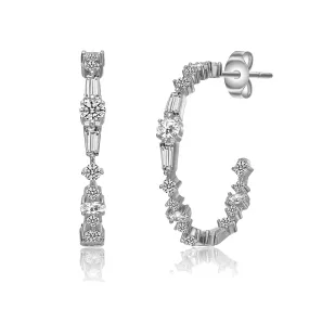 Sterling Silver with Clear Cubic Zirconia C-Hoop Earrings