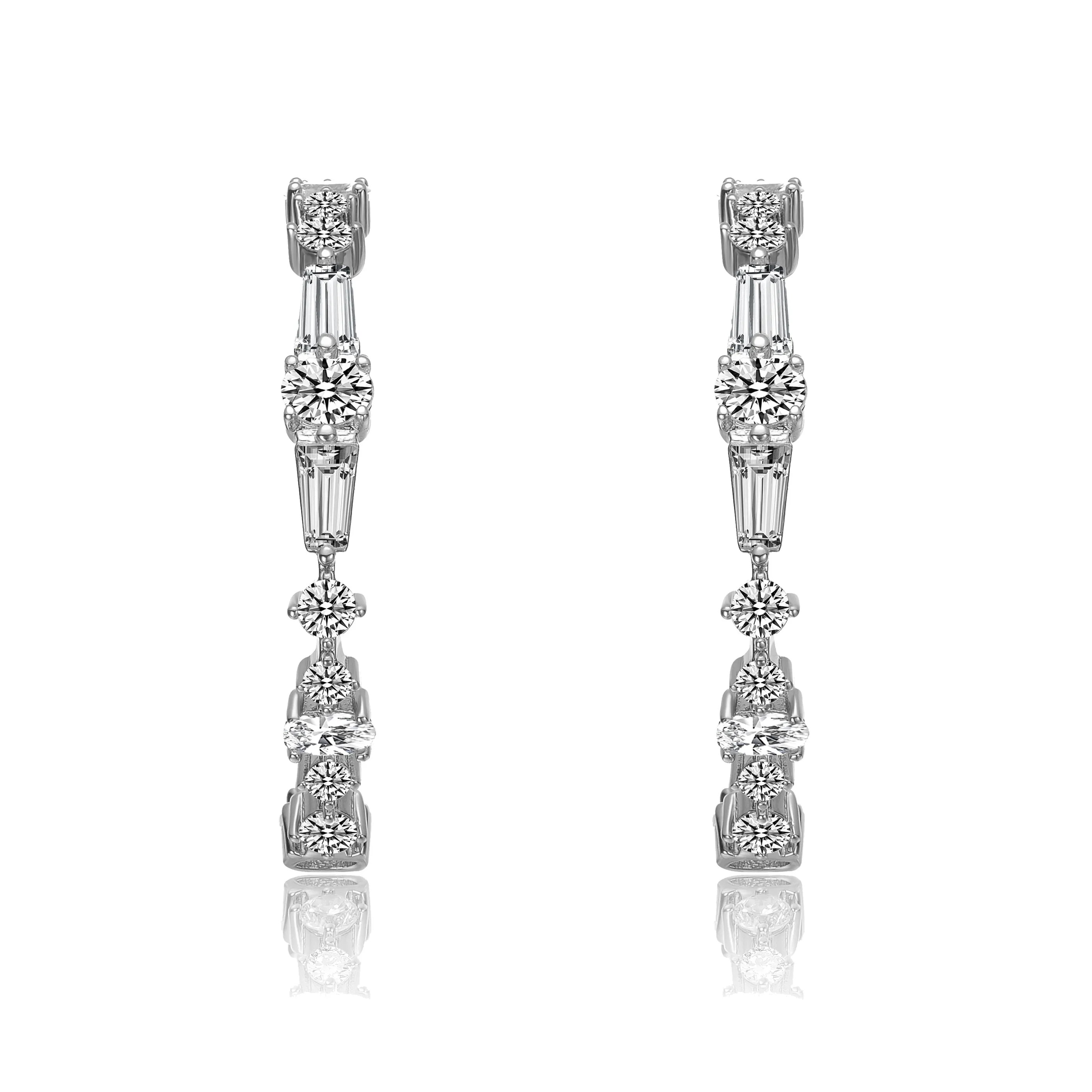 Sterling Silver with Clear Cubic Zirconia C-Hoop Earrings