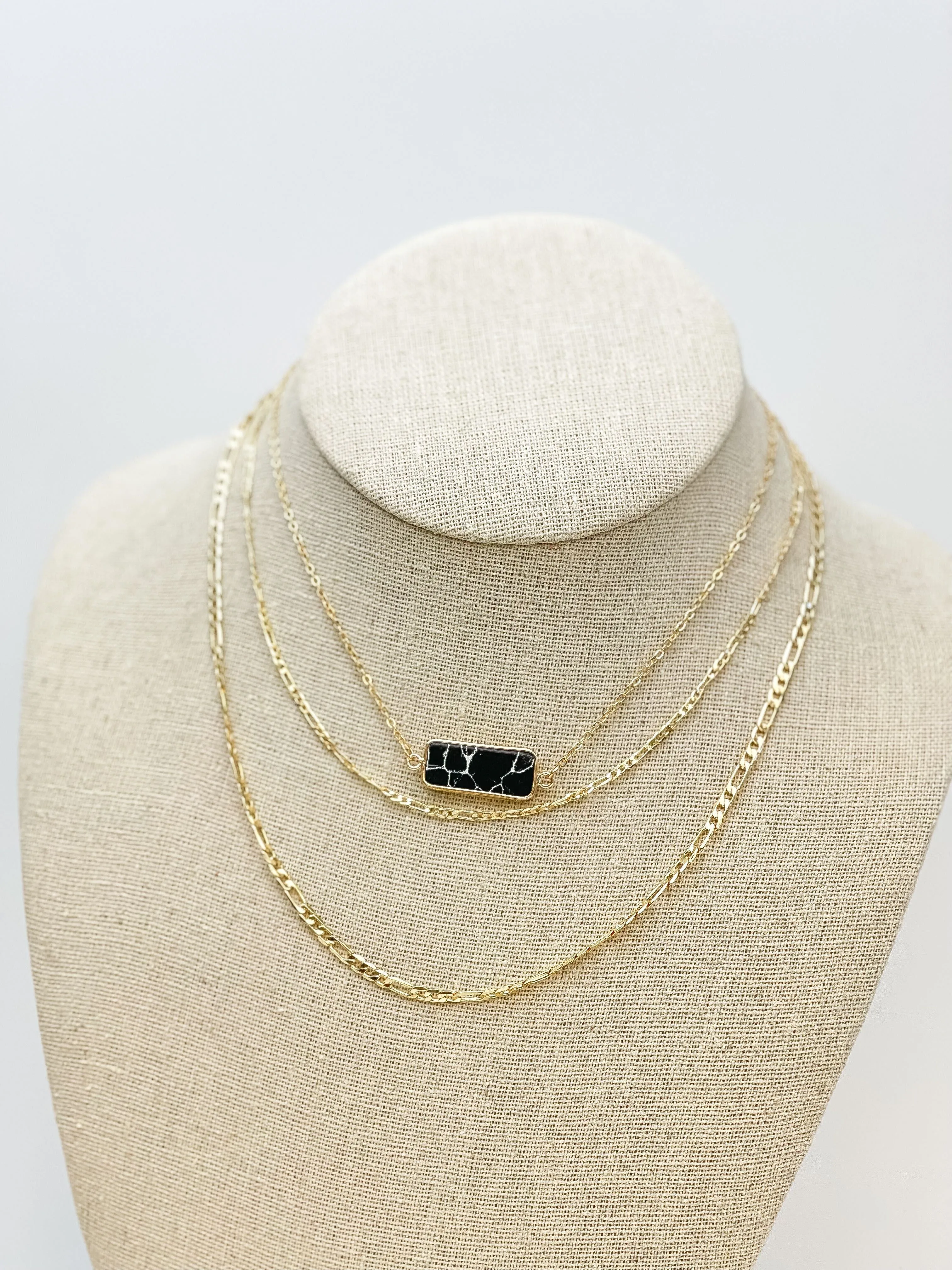 Stone Gold Layered Necklace - Black