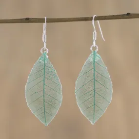 Stunning Nature in Jade Natural Leaf Silver Earrings