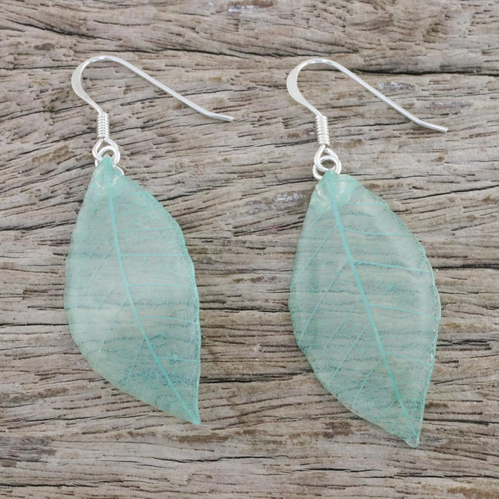 Stunning Nature in Jade Natural Leaf Silver Earrings