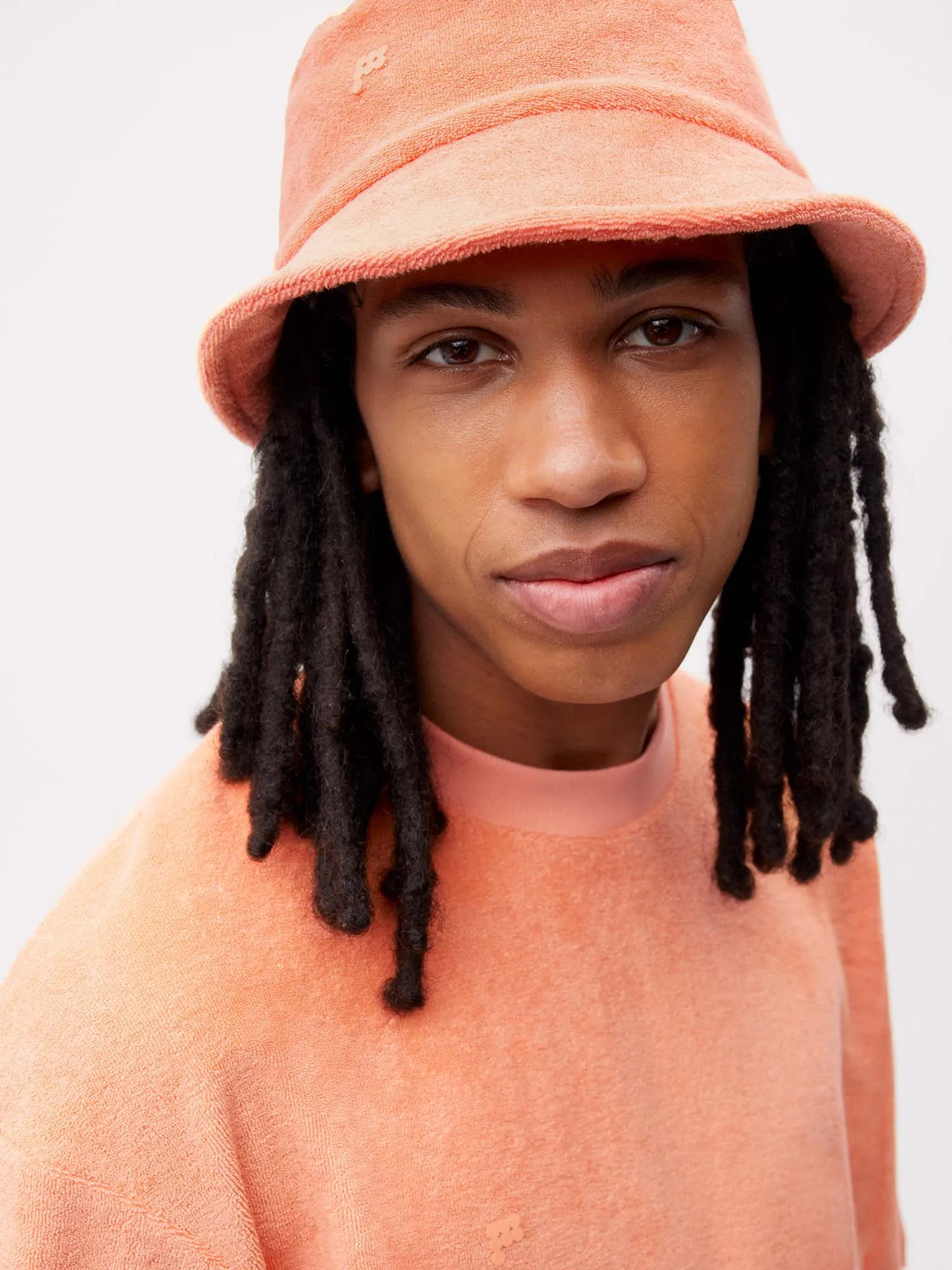 Summer Towelling Bucket Hat—peach perfect