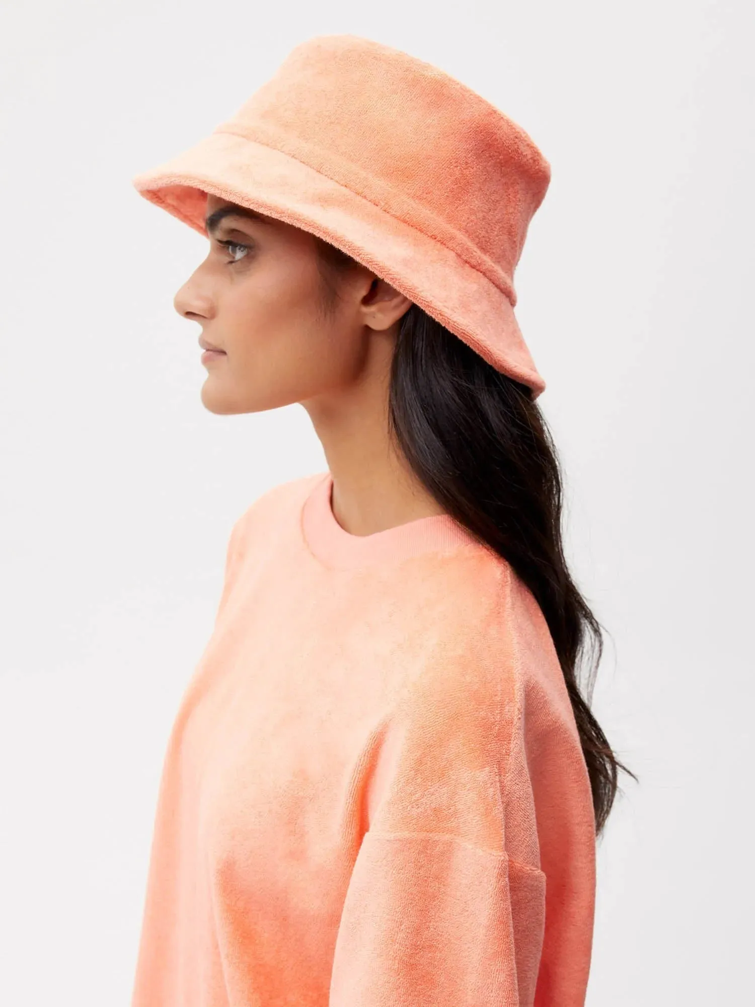 Summer Towelling Bucket Hat—peach perfect