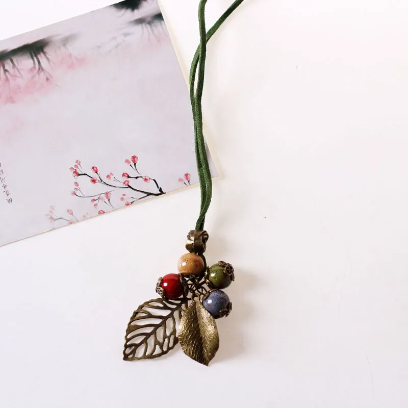 Sweet Ceramic Long Necklace Student Adult Pendant Personality Ancient Style Forest Sweater Chain