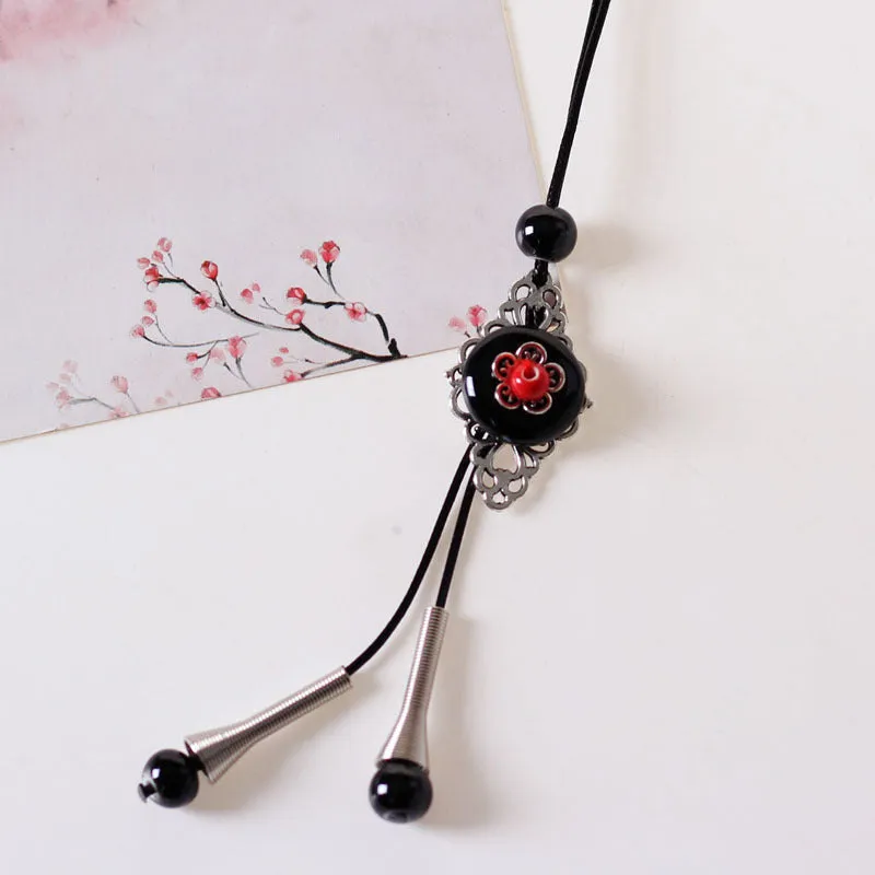 Sweet Ceramic Long Necklace Student Adult Pendant Personality Ancient Style Forest Sweater Chain