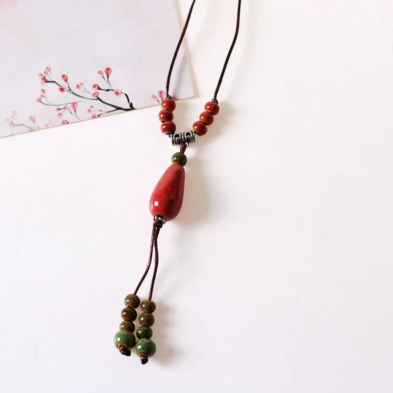 Sweet Ceramic Long Necklace Student Adult Pendant Personality Ancient Style Forest Sweater Chain