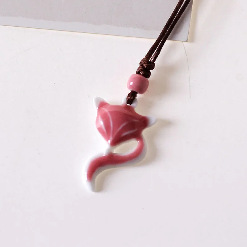 Sweet ceramic small jewelry fox necklace small fresh adult student lady adjustable