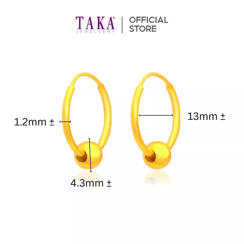 TAKA Jewellery 999 Pure Gold Earrings Hoop With Bead