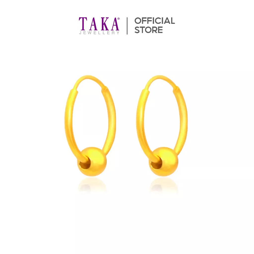 TAKA Jewellery 999 Pure Gold Earrings Hoop With Bead