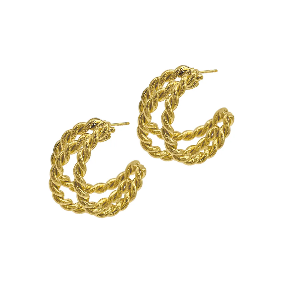 Tarnish Resistant 14k Gold Plated Cable Twist Wide Hoop Earrings