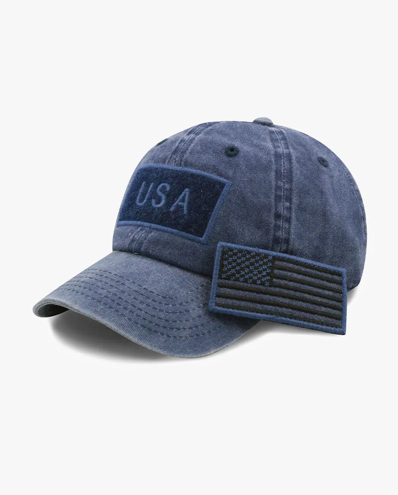 The Hat Depot - Pigment Low Profile USA flag Patch Baseball Cap