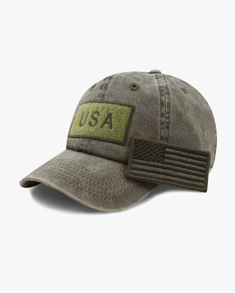 The Hat Depot - Pigment Low Profile USA flag Patch Baseball Cap