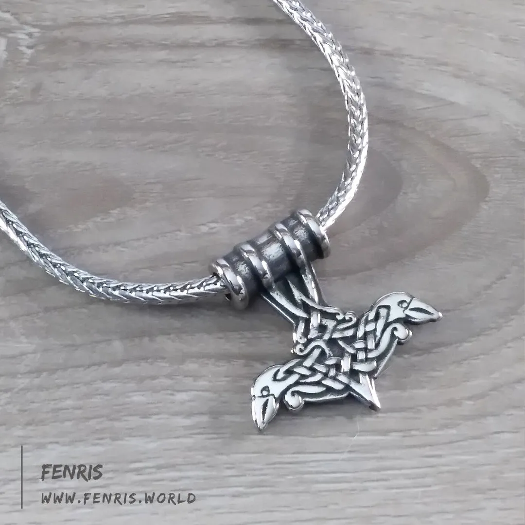 Thor's Hammer Necklace Silver Raven Norse Viking Style