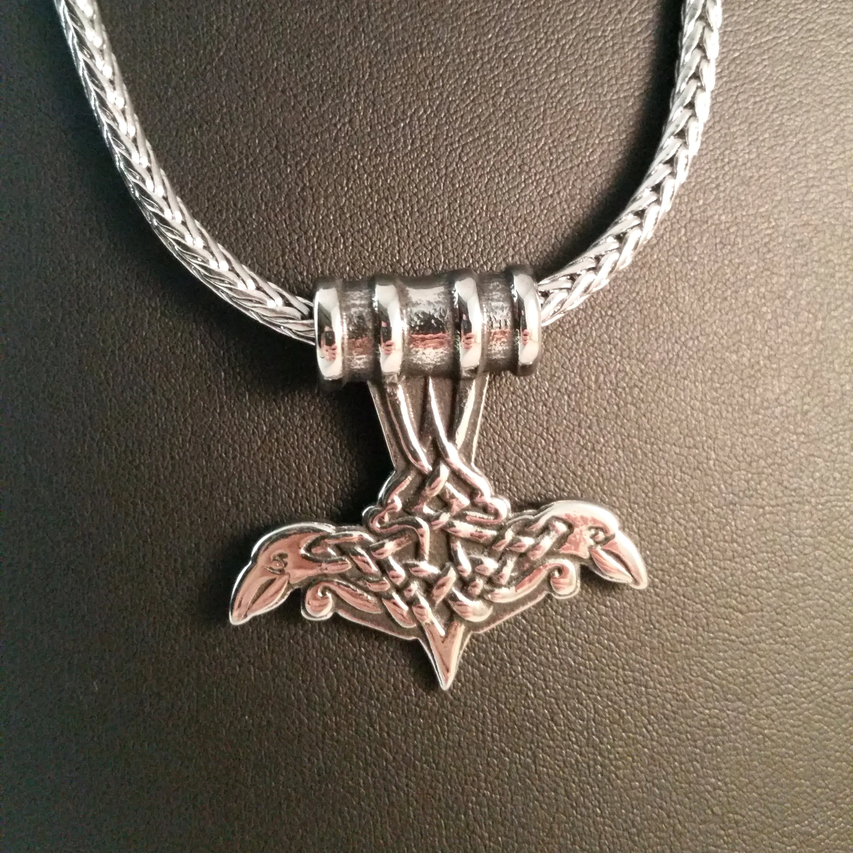 Thor's Hammer Necklace Silver Raven Norse Viking Style