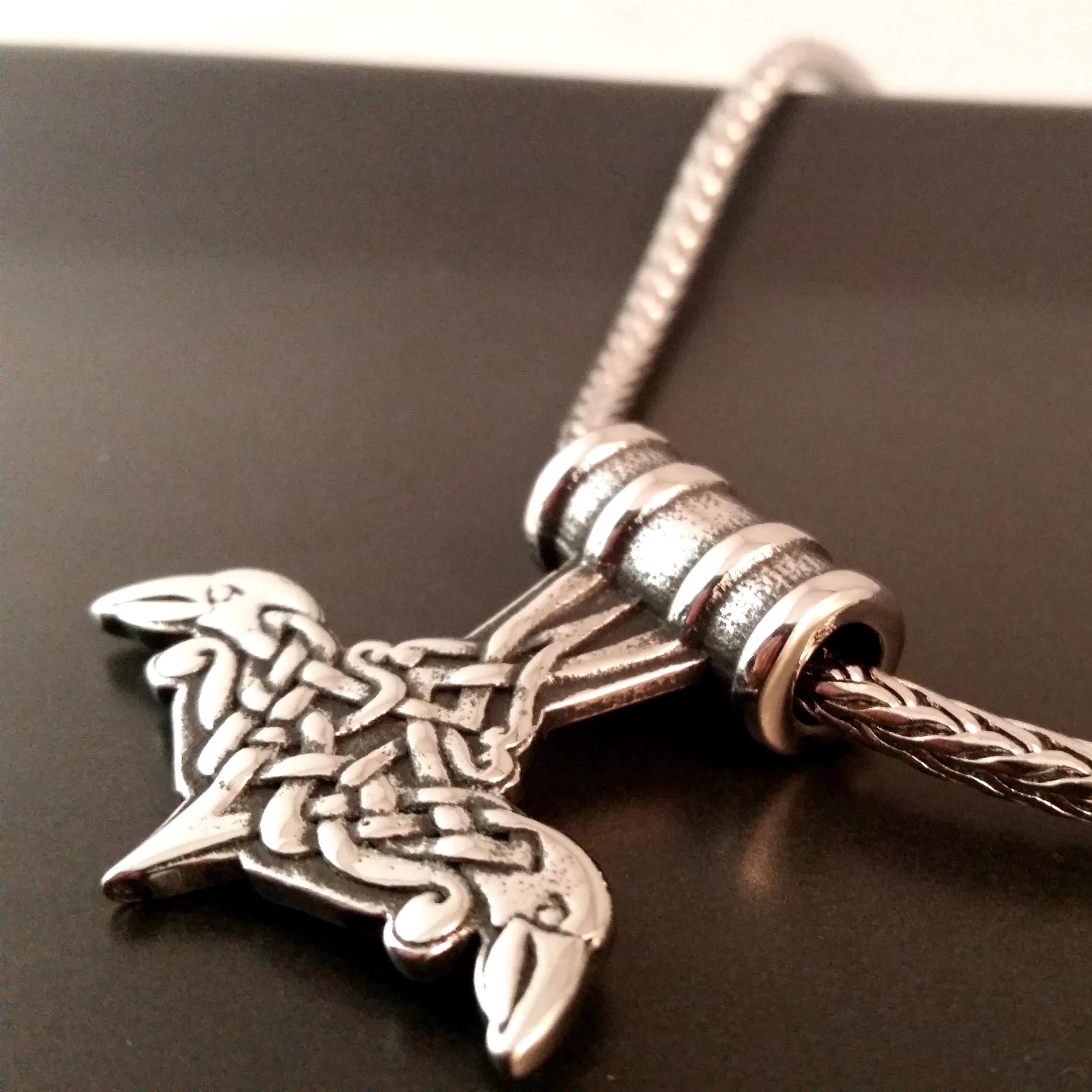 Thor's Hammer Necklace Silver Raven Norse Viking Style