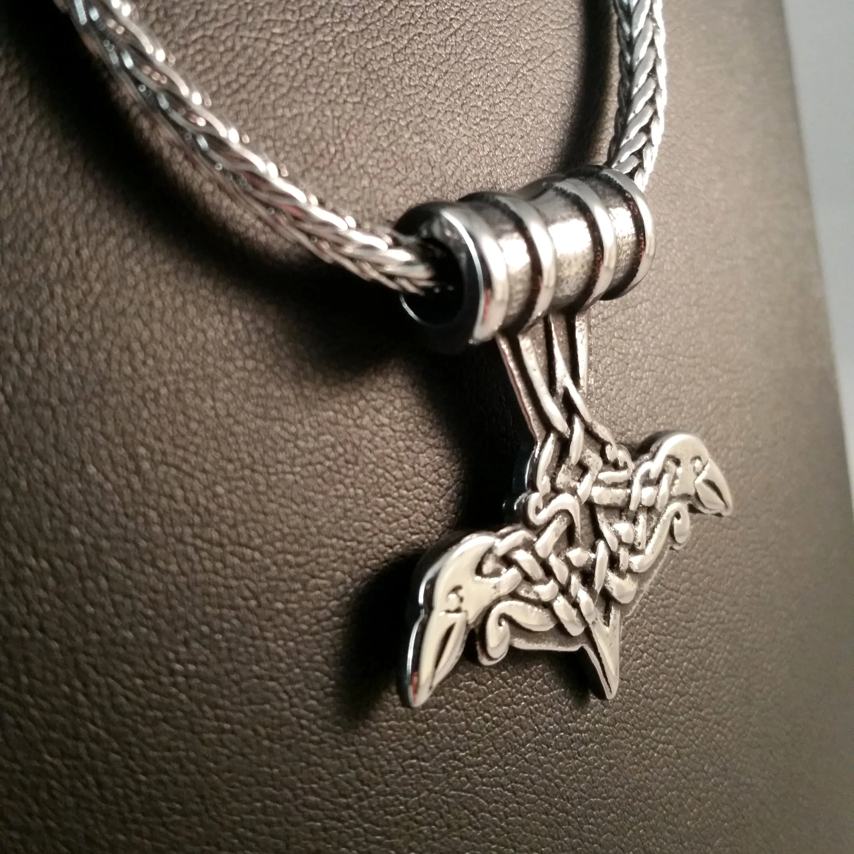 Thor's Hammer Necklace Silver Raven Norse Viking Style