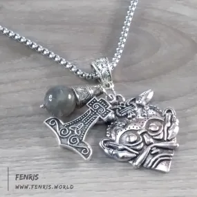 Thor's Hammer Silver Necklace Odin Gray Labradorite Viking Norse Nordic Style