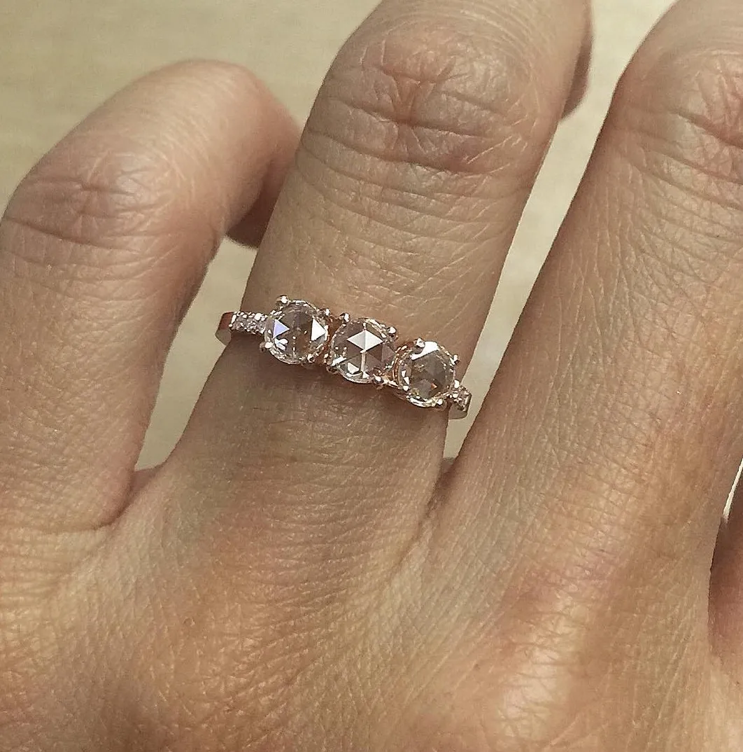 Three Rose Cut Diamond Equilibrium Ring (ready to ship option)*