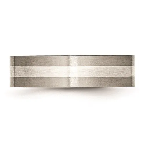 Titanium Sterling Silver Inlay Flat 6mm Brushed Band