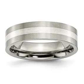 Titanium Sterling Silver Inlay Flat 6mm Brushed Band