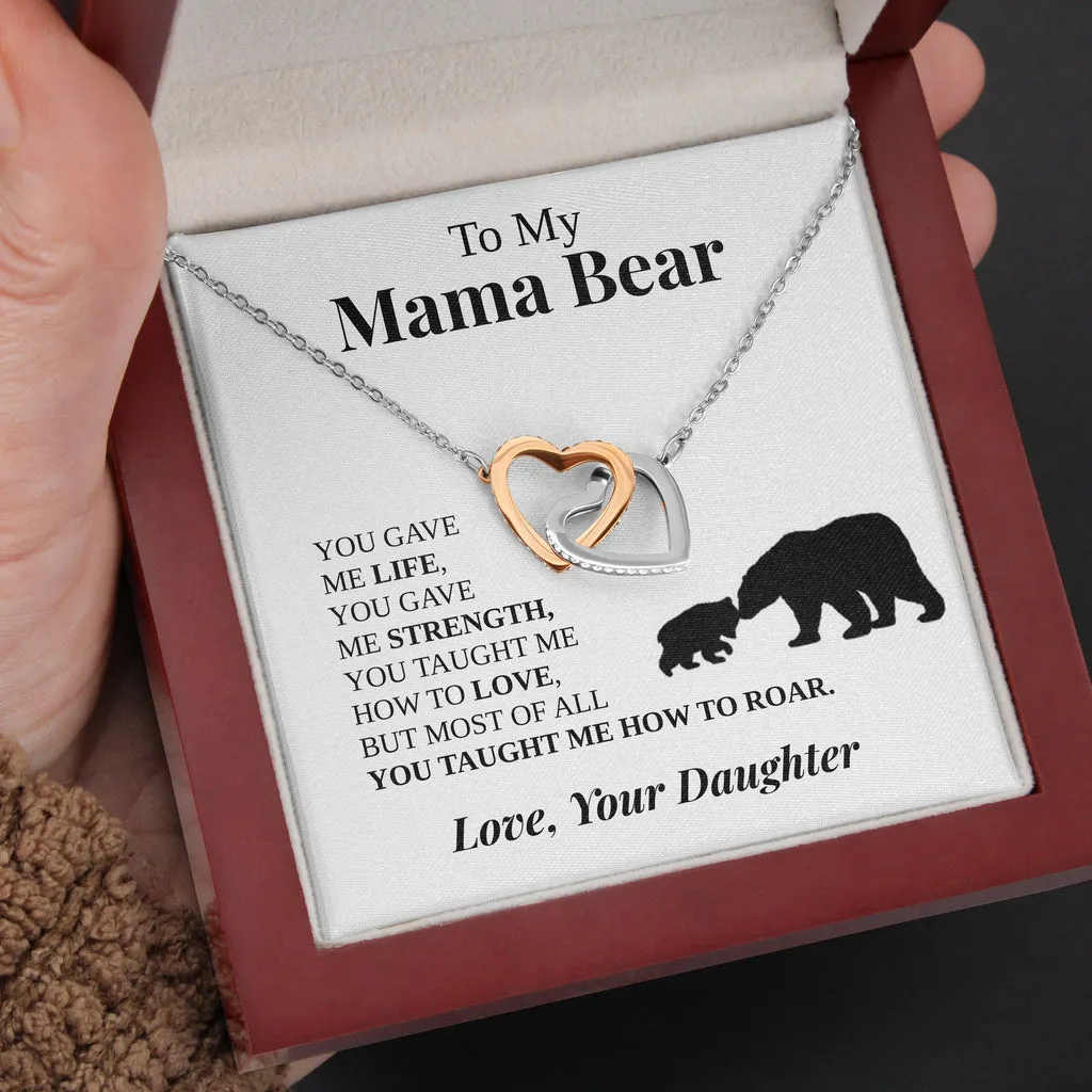 To My Mama Bear Necklace, Mama Bear Jewelry from Daughter, Interlocking Hearts Necklace, Mother's Day Gift