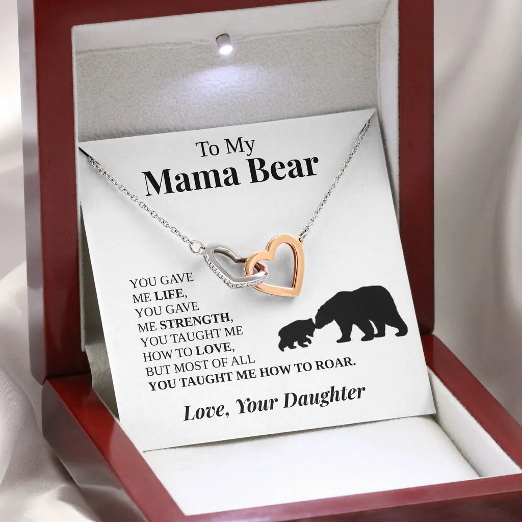 To My Mama Bear Necklace, Mama Bear Jewelry from Daughter, Interlocking Hearts Necklace, Mother's Day Gift