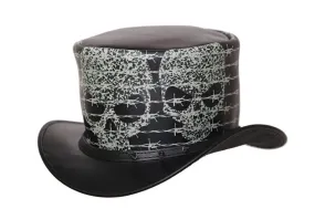 Top Hat Razor Wire Skull Leather Top hat Spikes, Steampunk Top Hat, Gothic Top hat, Custom Leather Hat