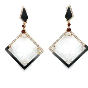 Unique Ice Jade, Diamond, Onyx & Garnet Drop Earrings