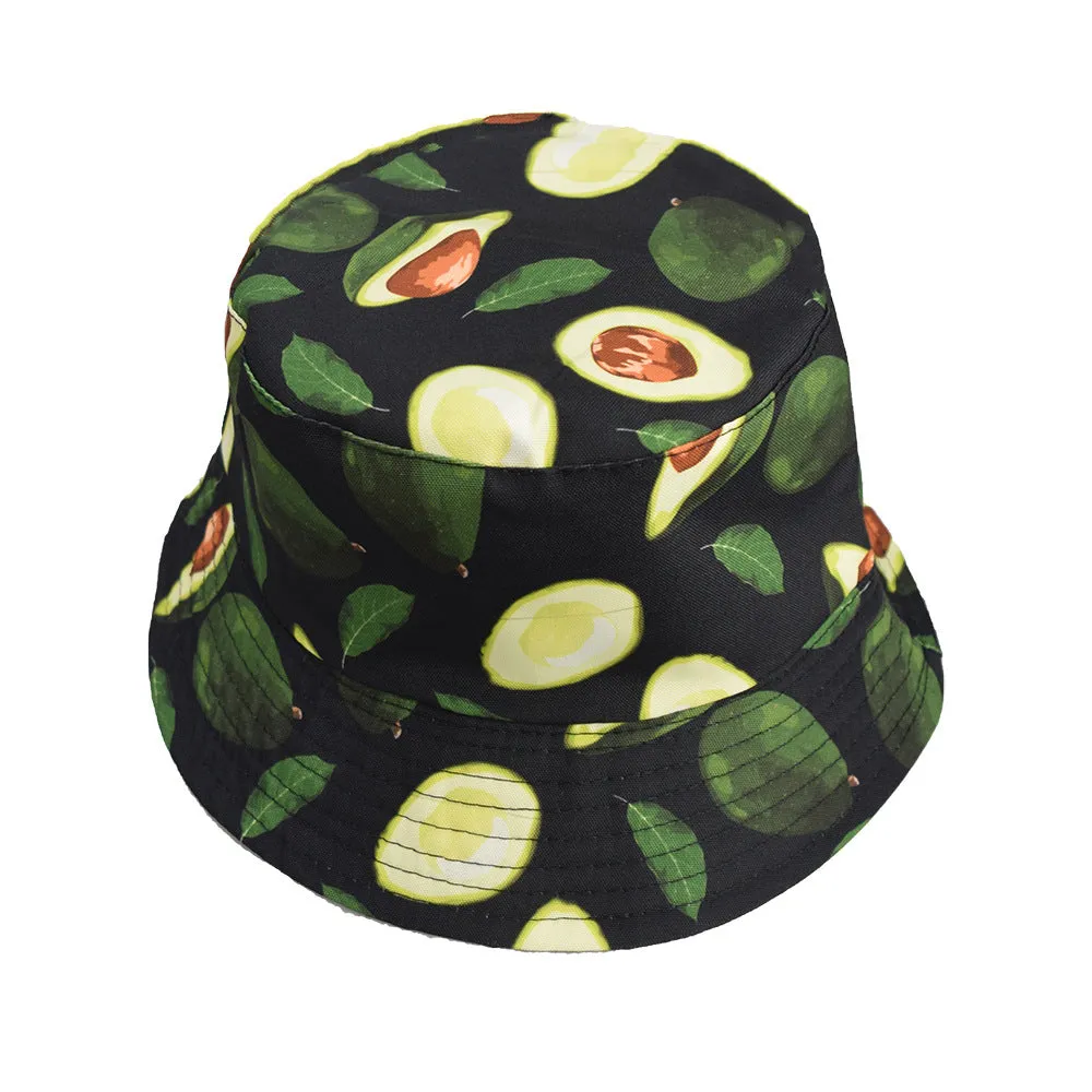 Unisex Reservible Fruit Print Boonie Bucket Hat Cap Brim Outdoor Sun