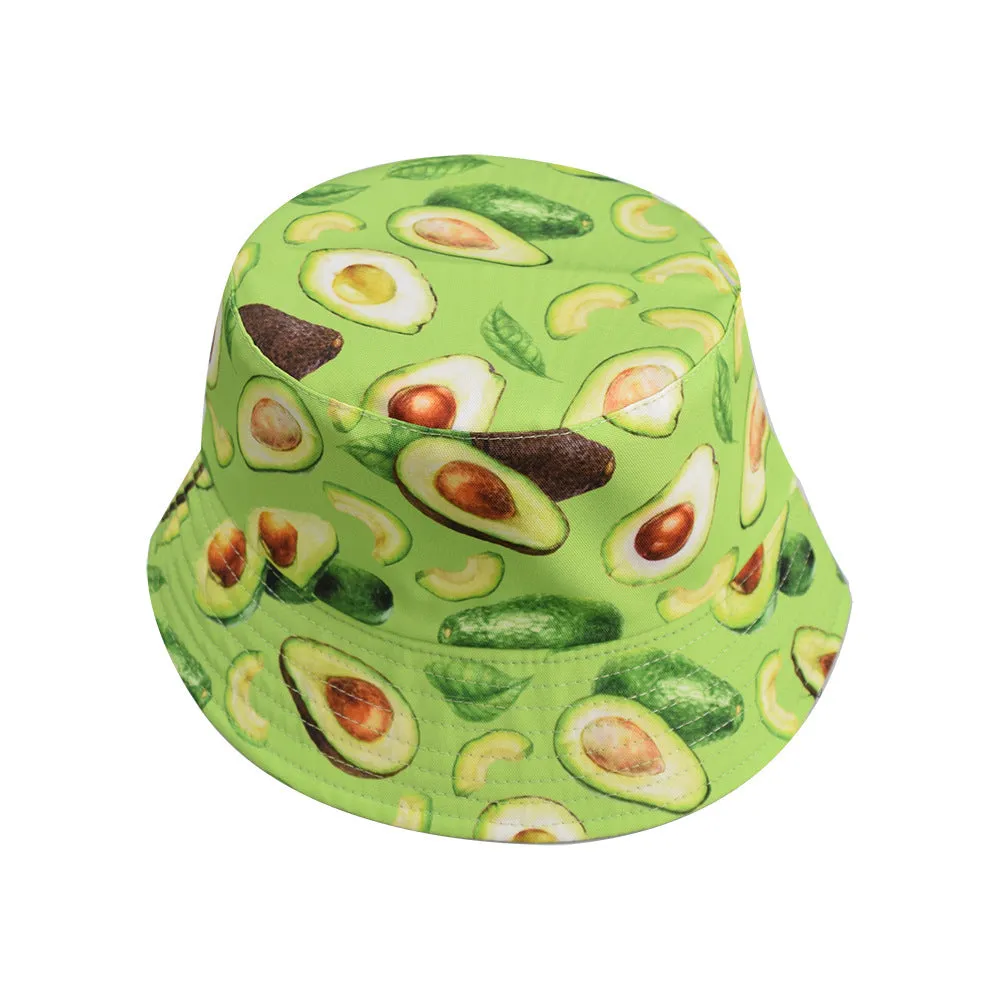 Unisex Reservible Fruit Print Boonie Bucket Hat Cap Brim Outdoor Sun