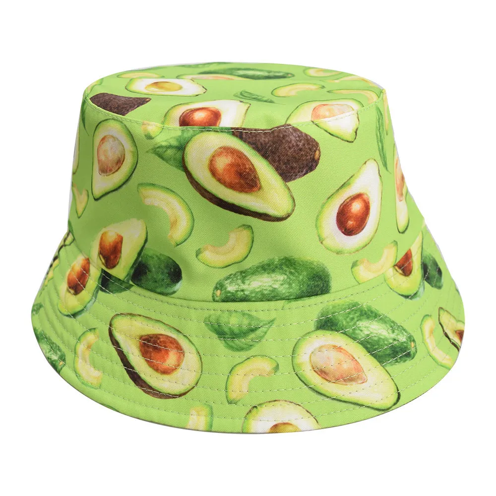 Unisex Reservible Fruit Print Boonie Bucket Hat Cap Brim Outdoor Sun