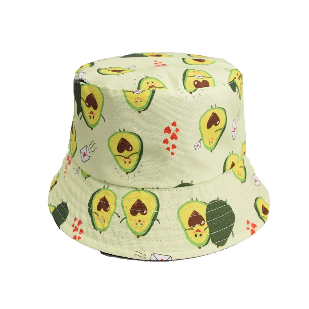 Unisex Reservible Fruit Print Boonie Bucket Hat Cap Brim Outdoor Sun