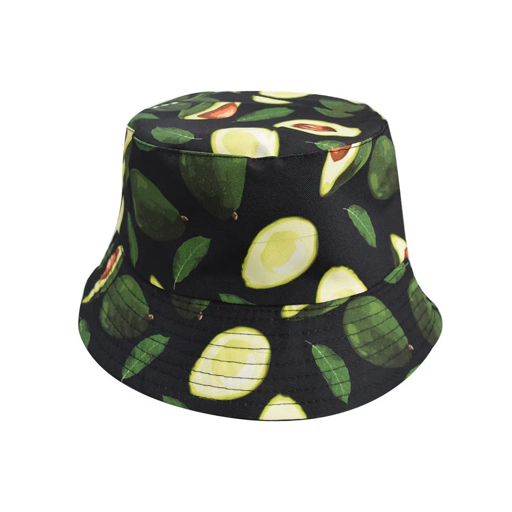 Unisex Reservible Fruit Print Boonie Bucket Hat Cap Brim Outdoor Sun