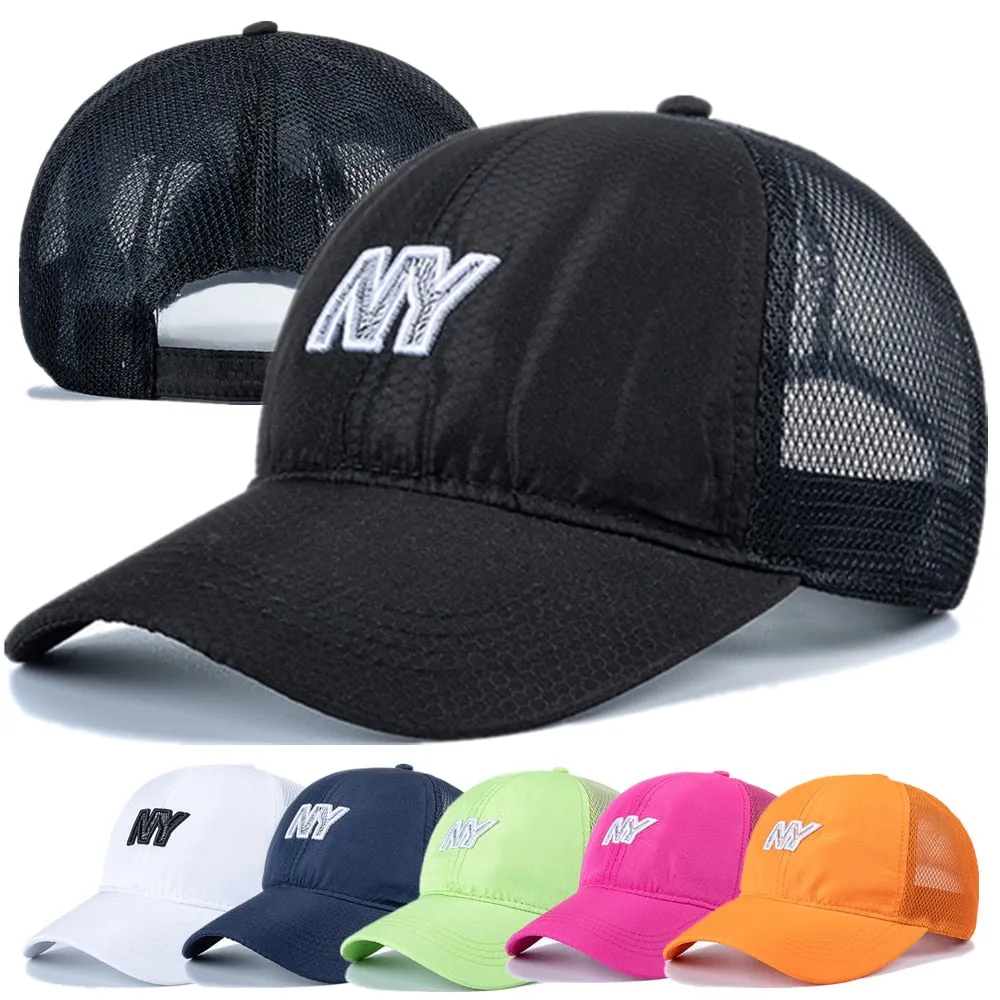 Unisex Stylish Cap Quick Dry Hats For Men & Women Fashion NY Embroidery Baseball Cap Outdoor Sports Streetwear Mesh Trucker Hat