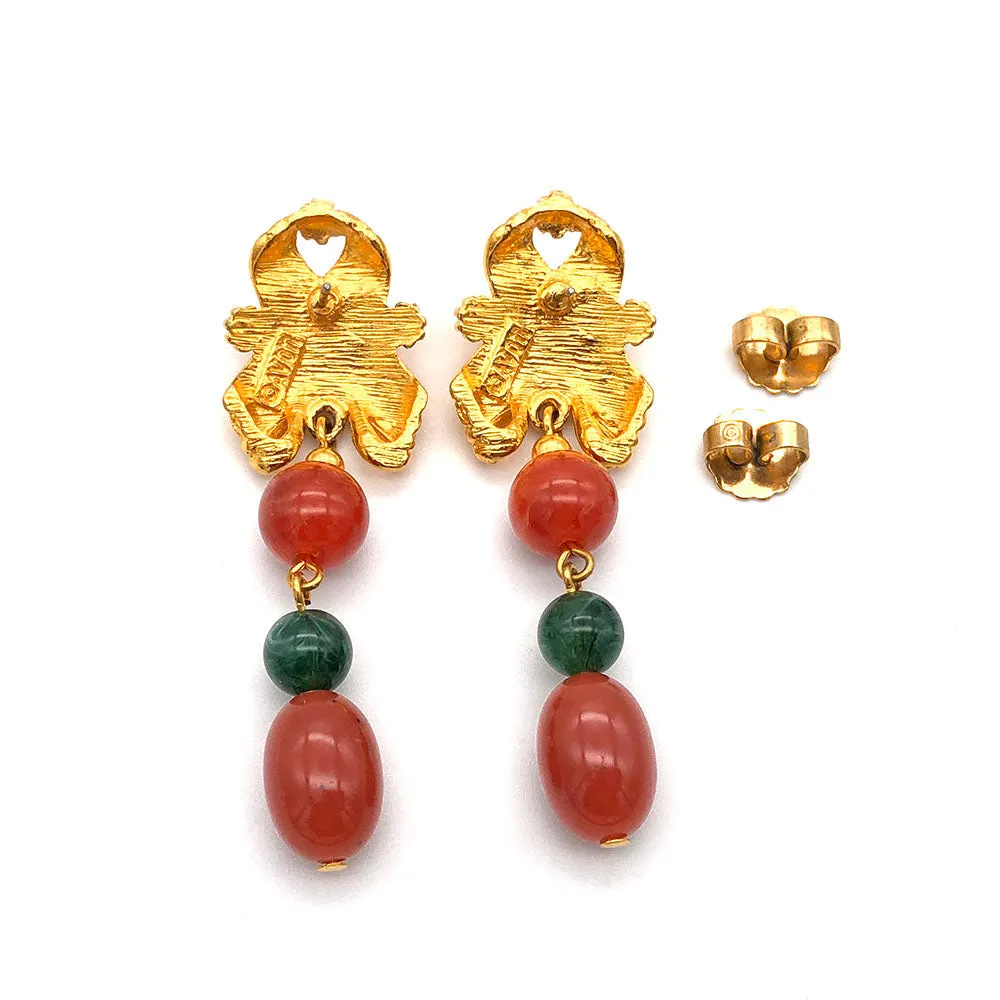 【USA輸入】ヴィンテージ エイボン カーネリアン ジェイド ビーズ ピアス/Vintage AVON Carnelian Jade Beads Post Earrings