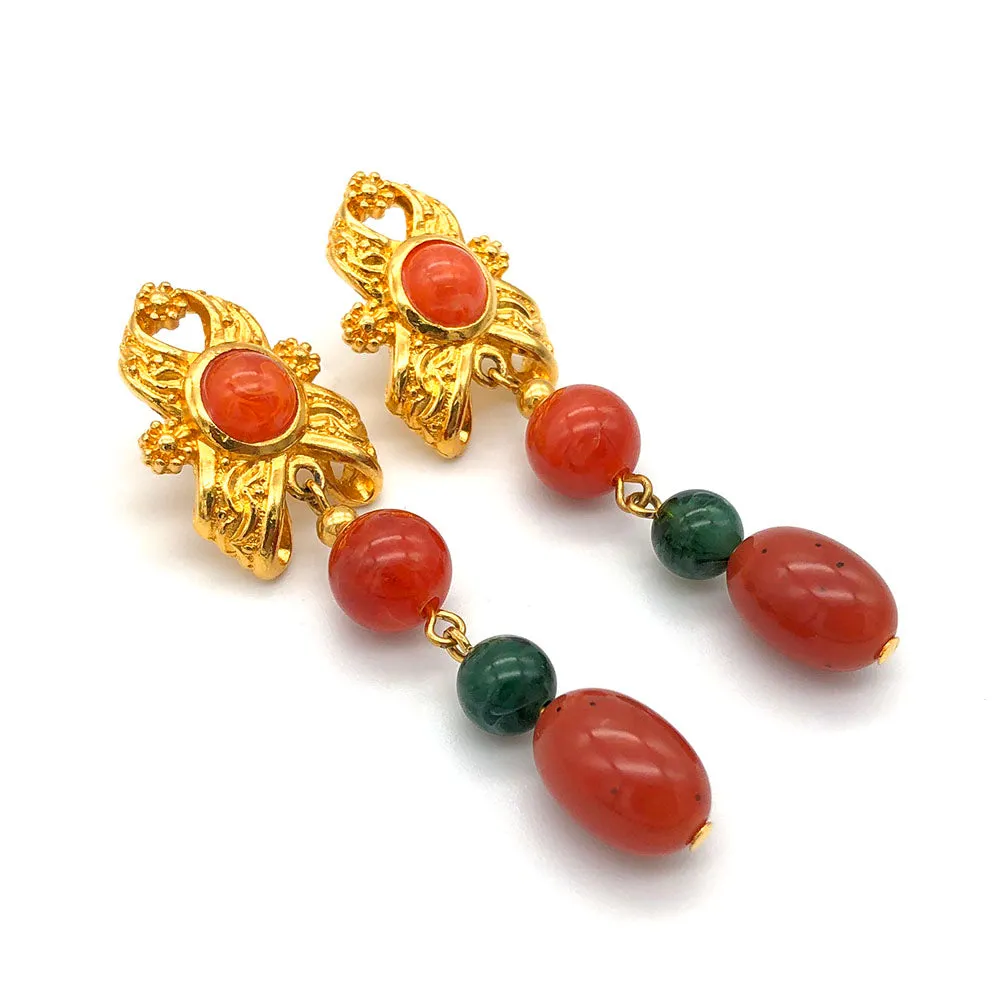 【USA輸入】ヴィンテージ エイボン カーネリアン ジェイド ビーズ ピアス/Vintage AVON Carnelian Jade Beads Post Earrings