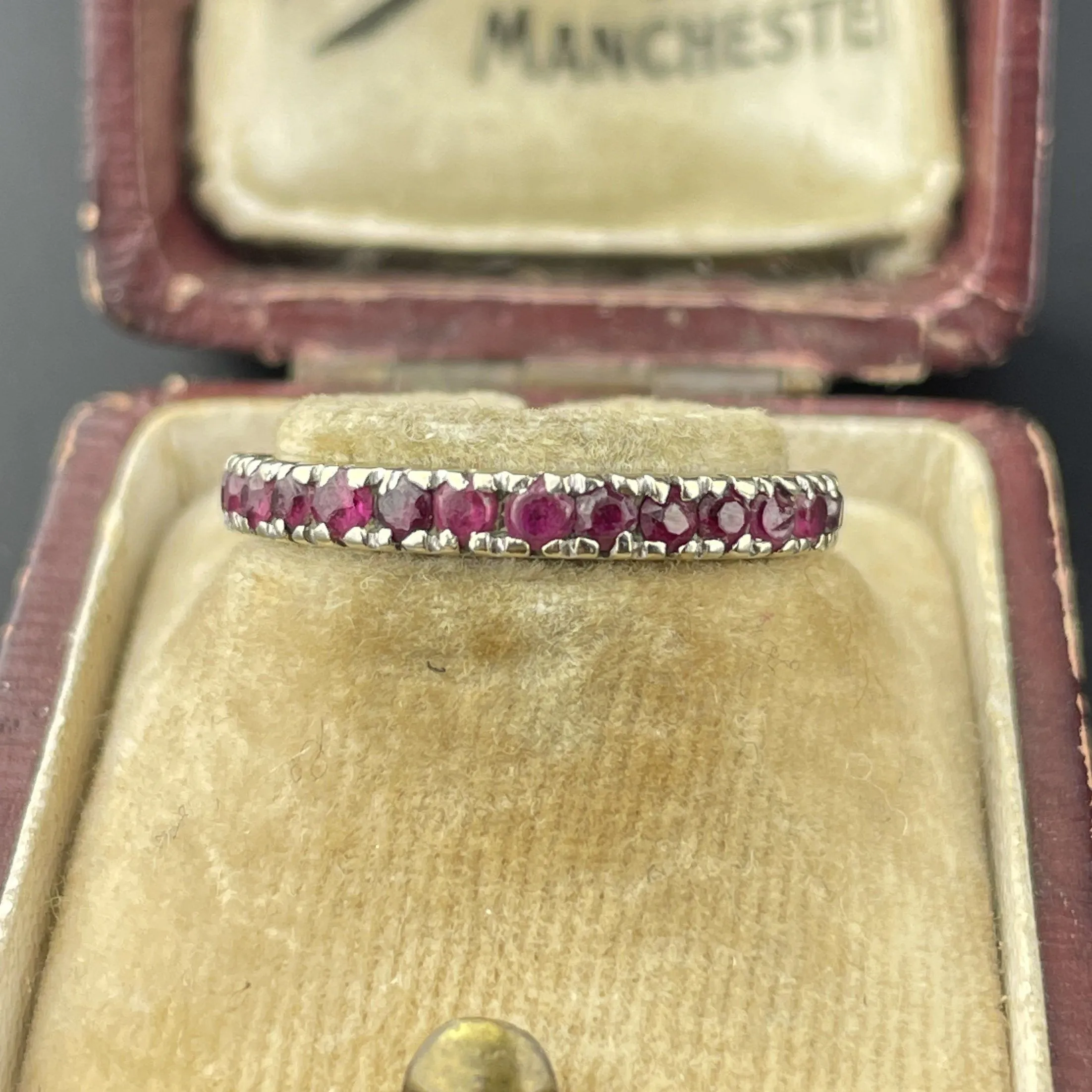 Vintage 14K White Gold Natural Ruby Eternity Ring