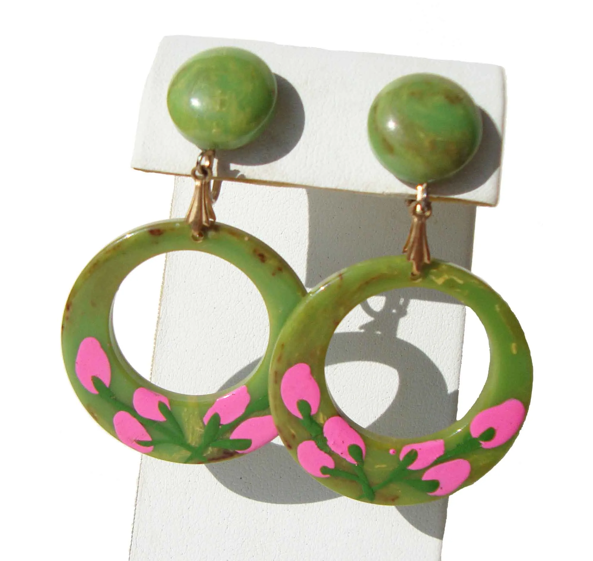 Vintage Bakelite Earrings Painted Hoops