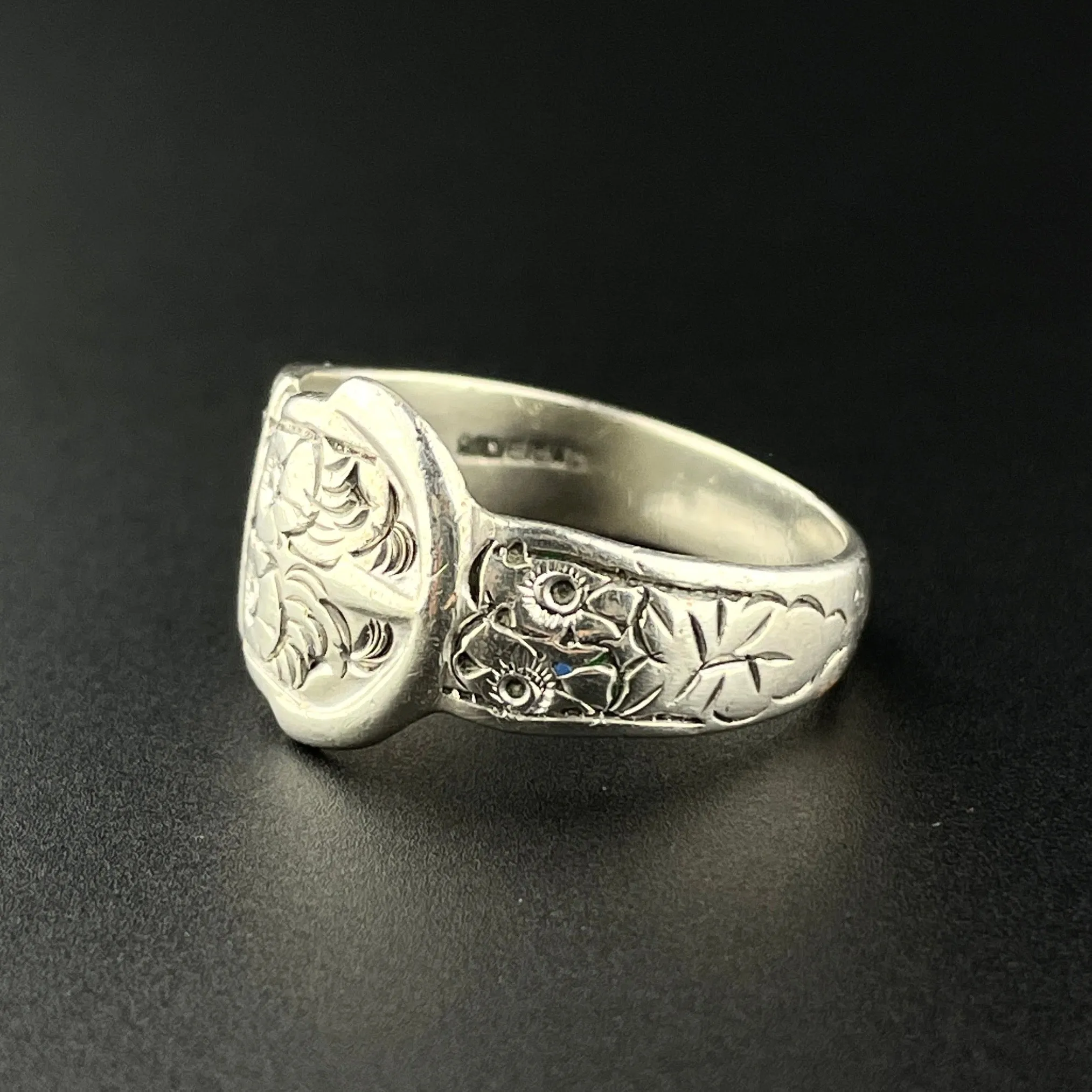 Vintage Forget Me Not Silver Buckle Wedding Band Ring, Sz 9.5