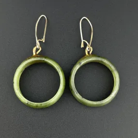 Vintage Gold Nephrite Jade Hoop Earrings