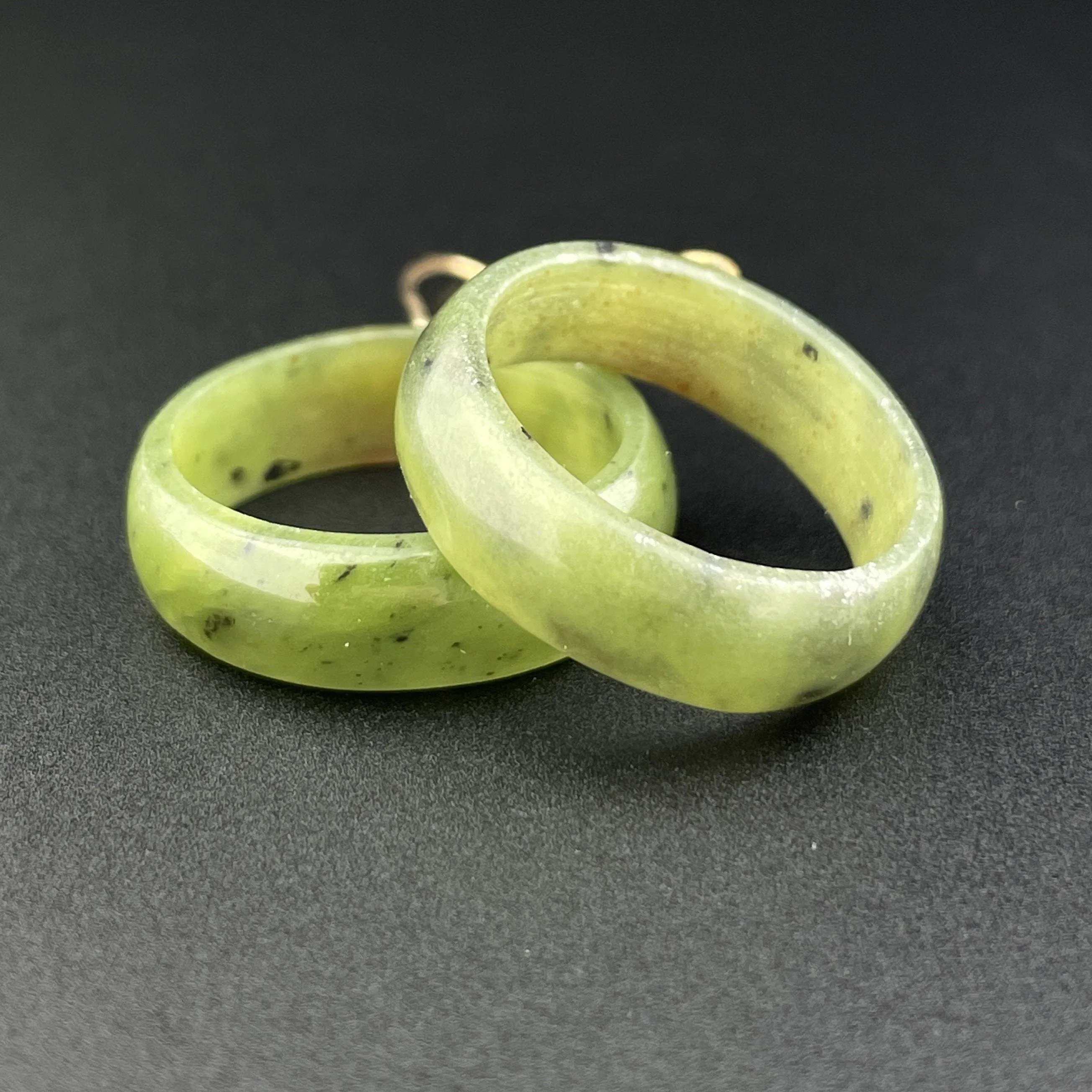 Vintage Gold Nephrite Jade Hoop Earrings