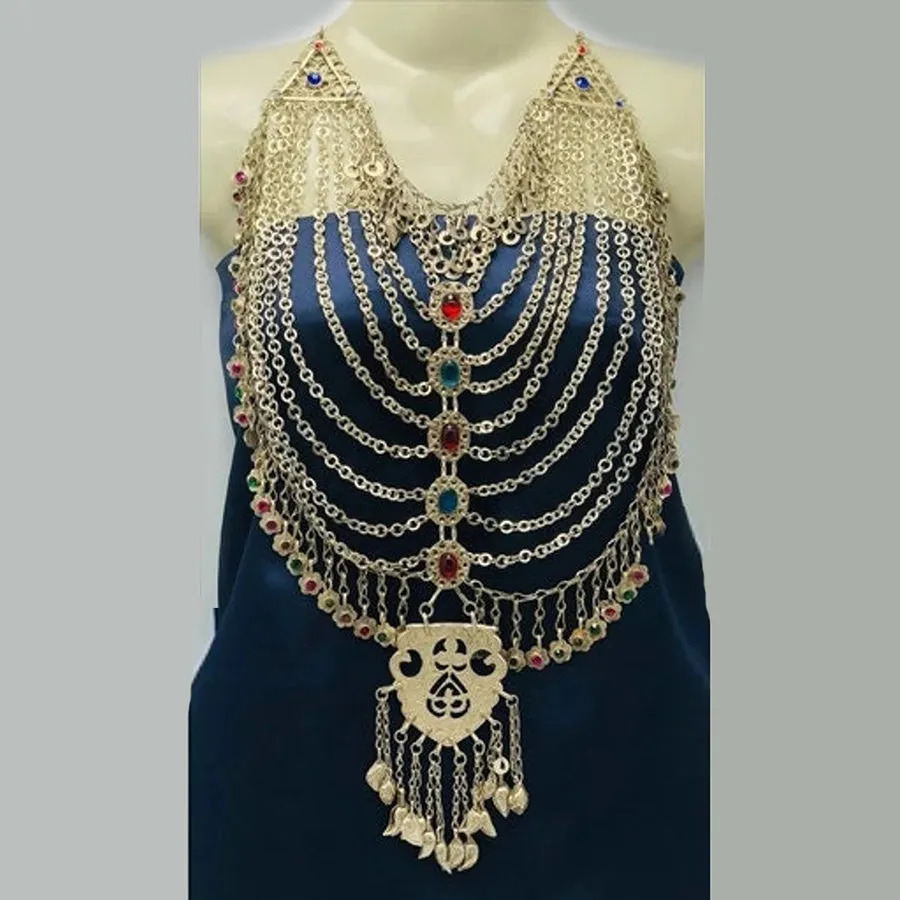 Vintage Multilayers Bib Necklace With Dangling Big Pendant