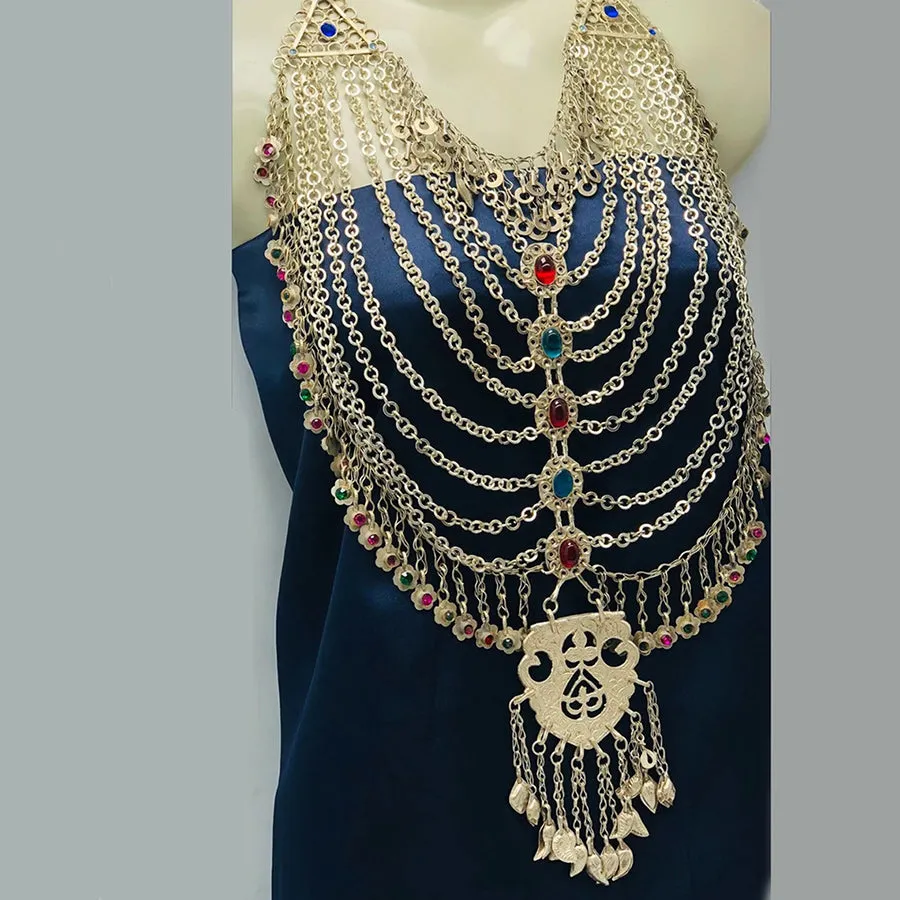 Vintage Multilayers Bib Necklace With Dangling Big Pendant