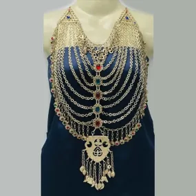 Vintage Multilayers Bib Necklace With Dangling Big Pendant